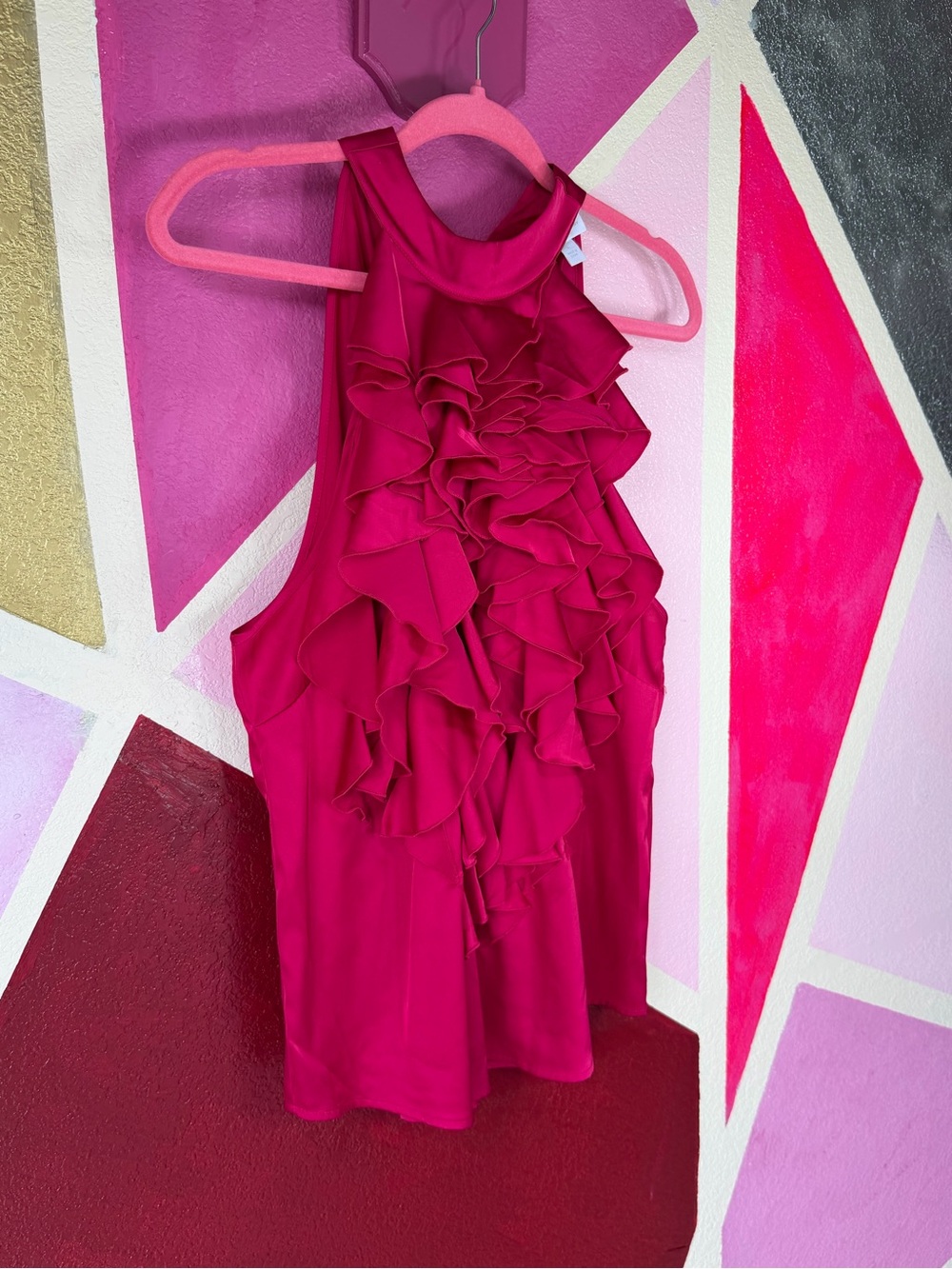 New York & Company Magenta Ruffle Front Halter Blouse sz L - Picture 2 of 10
